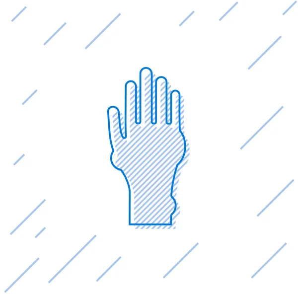 Blå linje Hand med psoriasis eller eksem ikon isolerad på vit bakgrund. Begreppet mänsklig hudrespons på allergen eller kroniska kroppsproblem. Vektor Illustration — Stock vektor