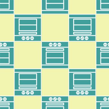 Yeşil fırın ikonu sarı arkaplanda kusursuz desen izole etti. Fırın tabelası. Vektör İllüstrasyonu