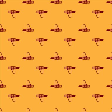 Kırmızı testere simgesi kahverengi arka planda izole edilmiş. Vektör İllüstrasyonu