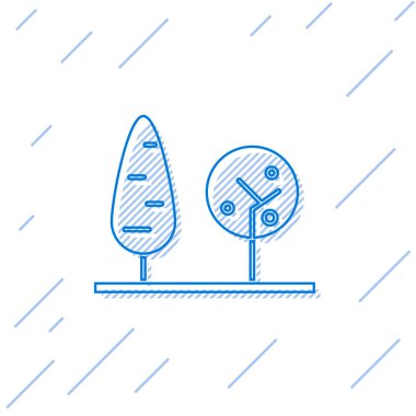 Mavi çizgi ağaç simgesi beyaz arkaplanda izole edildi. Orman sembolü. Vektör İllüstrasyonu