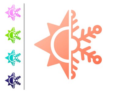 Mercan sıcak ve soğuk sembol. Beyaz zemin üzerinde izole edilmiş güneş ve kar tanesi simgesi. Kış ve yaz sembolü. Renk simgelerini ayarla. Vektör İllüstrasyonu