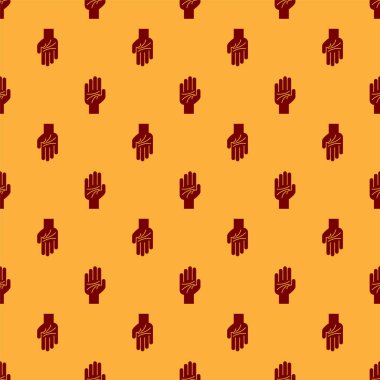 El simgesinin kırmızı el falı kahverengi arka planda izole edilmiş. Vektör İllüstrasyonu