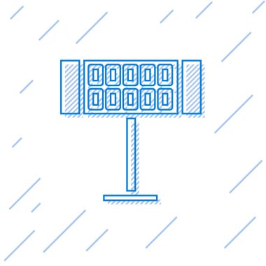 Mavi çizgi elektrikli ısıtıcı simgesi beyaz arkaplanda izole edildi. Uzaktan kumandalı kızıl ötesi ısıtıcı. Klima kontrolü. Vektör İllüstrasyonu