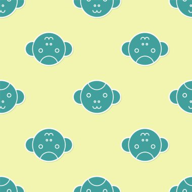 Yeşil maymun burç simgesi sarı arka planda izole edilmiş kusursuz desen. Astrolojik yıldız falı koleksiyonu. Vektör İllüstrasyonu