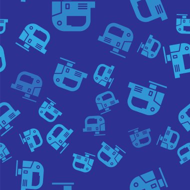 Mavi elektrikli yapboz, çelik keskin bıçak ikonu, mavi arka planda izole edilmiş, pürüzsüz desen. Ahşap işçiliği için elektrikli alet. Vektör İllüstrasyonu