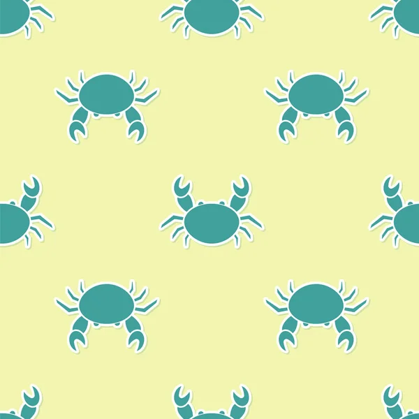 Green Crab icoon geïsoleerd naadloos patroon op gele achtergrond. Vector Illustratie — Stockvector