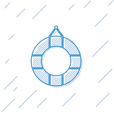 Mavi çizgi Lifebuoy simgesi beyaz arkaplanda izole edildi. Can simidi sembolü. Vektör İllüstrasyonu