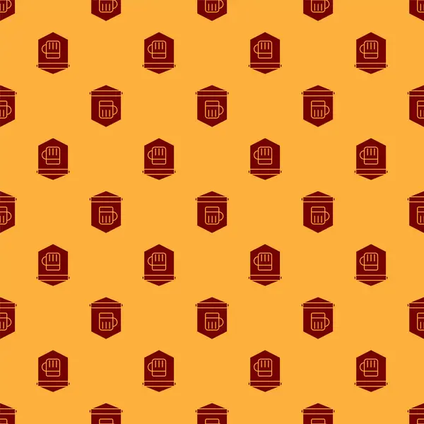 Rotes Straßenschild mit Glas Bier-Symbol isoliert nahtlose Muster auf braunem Hintergrund. geeignet für Werbung Bar, Café, Pub, Restaurant. Vektorillustration — Stockvektor