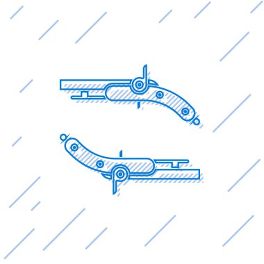 Beyaz arkaplanda mavi çizgi Vintage tabanca simgesi izole edildi. Eski bir silah. Vektör İllüstrasyonu