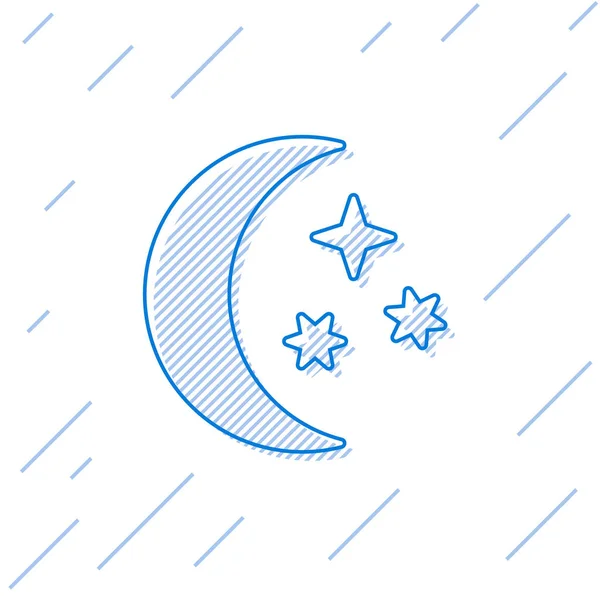 Línea azul Icono de luna y estrellas aislado sobre fondo blanco. Ilustración vectorial — Archivo Imágenes Vectoriales