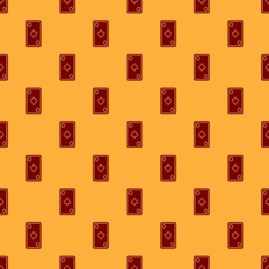 Üzerinde elmas sembolü olan kırmızı iskambil kartı kahverengi arka planda izole edilmiş pürüzsüz desen. Kumarhane kumarı. Vektör İllüstrasyonu