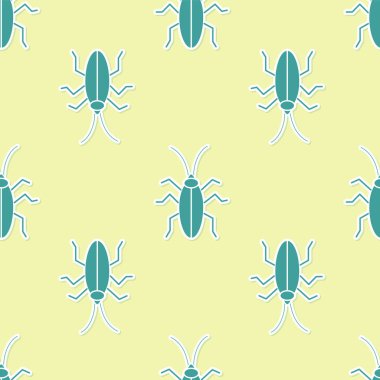 Yeşil Hamamböceği simgesi sarı arka planda kusursuz deseni izole etti. Vektör İllüstrasyonu