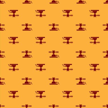 Kırmızı Otomatik sulama sprinkler simgesi kahverengi arka plan üzerinde dikişsiz desen izole. Sulama ekipmanları. Bahçe elementi. Sprey tabanca simgesi. Vektör İllüstrasyonu