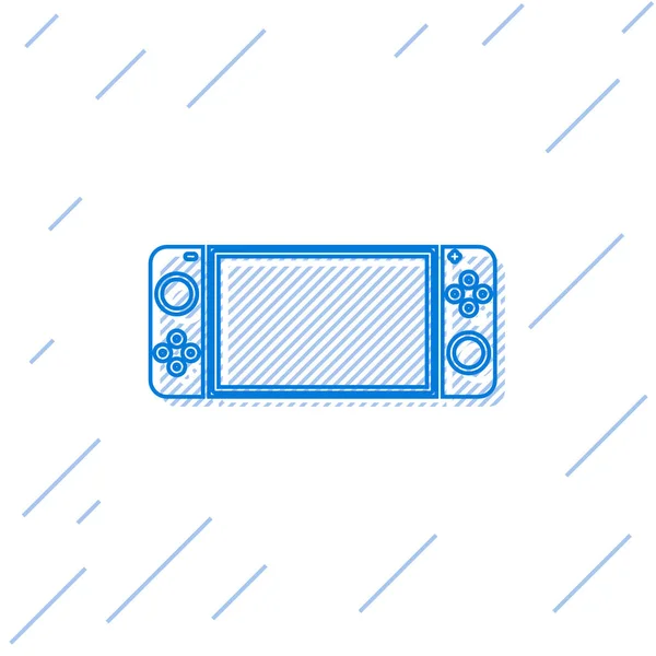 Línea azul Icono de consola de videojuegos portátil aislado sobre fondo blanco. Señal de mando. Concepto de juego. Ilustración vectorial — Vector de stock