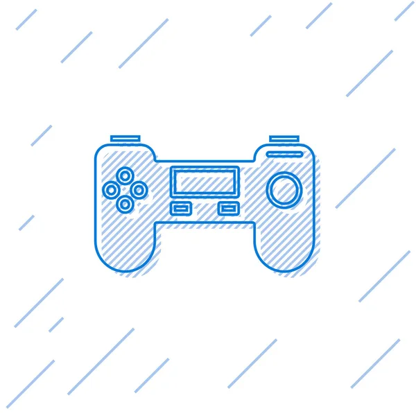 Ligne bleue icône Gamepad isolé sur fond blanc. Contrôleur de jeu. Illustration vectorielle — Image vectorielle