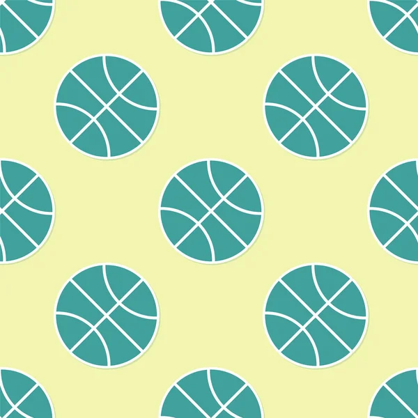 Zielona ikona piłki do koszykówki odizolowany bezszwowy wzór na żółtym tle. Symbol sportu. Ilustracja wektora — Wektor stockowy