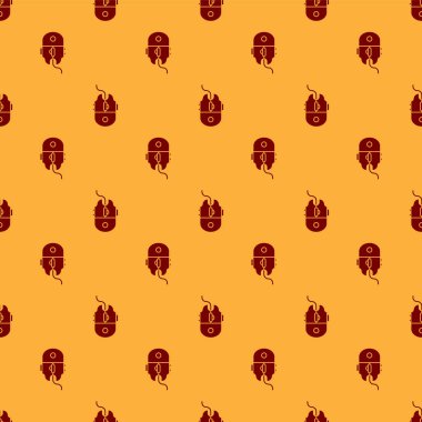 Kırmızı Bilgisayar faresi oyun simgesi kahverengi arka planda izole edilmiş. Tekerlek sembollü optik. Vektör İllüstrasyonu