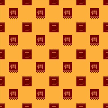 Kırmızı Aziz Patricks Günü, takvim simgesi ile izole edilmiş kahverengi arka planda pürüzsüz desen. Dört yapraklı yonca sembolü. Tarih 17 Mart. Vektör İllüstrasyonu