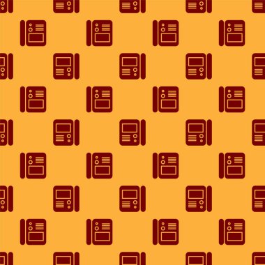 Kırmızı Ev dahili iletişim sistemi simgesi kahverengi arka planda izole edilmiş. Vektör İllüstrasyonu