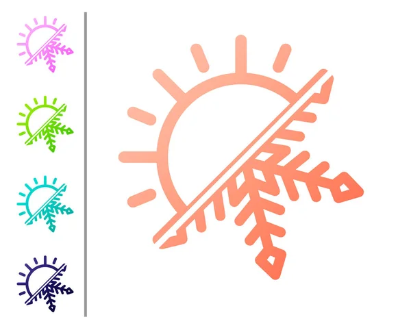Korallen heißes und kaltes Symbol. Sonne und Schneeflockensymbol isoliert auf weißem Hintergrund. Winter- und Sommersymbol. Farbsymbole setzen. Vektorillustration — Stockvektor