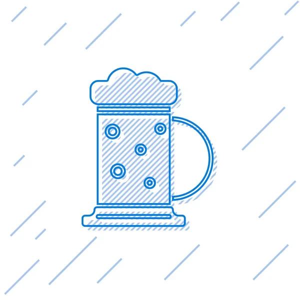 Modrá čára Dřevěný pivní hrnek ikona izolované na bílém pozadí. Vektorová ilustrace — Stockový vektor