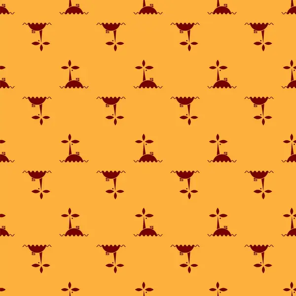 Red Tropical island in ocean icon isolated seamless pattern on brown background. Paisagem com oceano e palmeiras. Viajar. Ilustração vetorial — Vetor de Stock