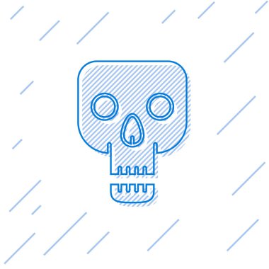 Mavi çizgi Kafatası simgesi beyaz arkaplanda izole edildi. Mutlu Cadılar Bayramı Partisi. Vektör İllüstrasyonu