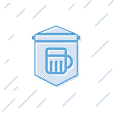 Beyaz arka planda izole edilmiş bira ikonu dolu mavi çizgi sokak tabelası. Reklamlar için uygun bar, kafe, bar, restoran. Vektör İllüstrasyonu