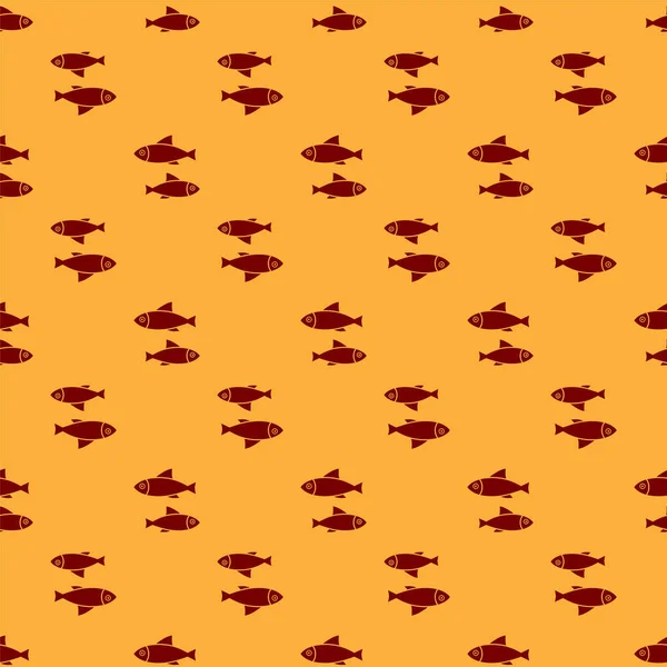 Ícone de peixe vermelho isolado padrão sem costura no fundo marrom. Ilustração vetorial — Vetor de Stock