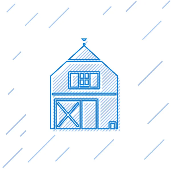 Ícone conceito da linha azul Farm House isolado no fundo branco. Paisagem rural rústica. Ilustração vetorial — Vetor de Stock