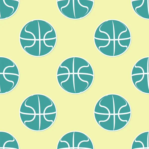 绿色篮球运动图标在黄色背景上隔离无缝图案. 体育标志。 病媒图解 — 图库矢量图片