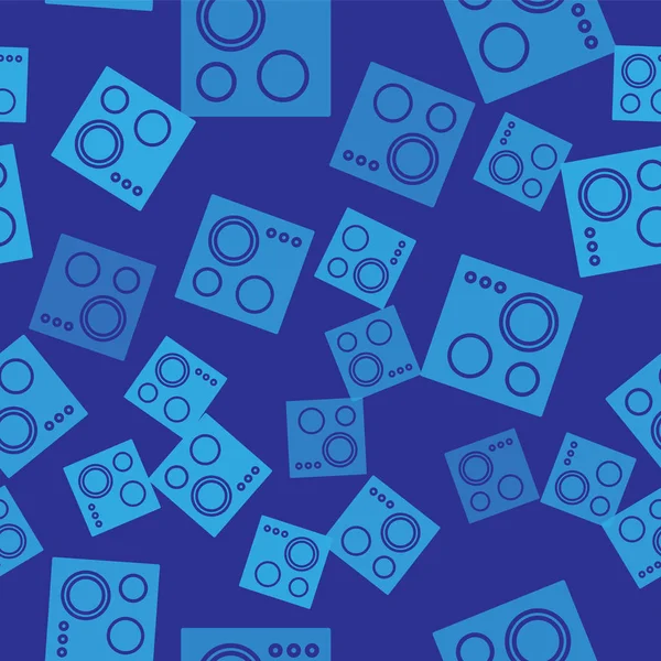 Blaues Gasherd-Symbol isoliert nahtlose Muster auf blauem Hintergrund. Kochschild. Kochfeld mit vier Kreisbrennern. Vektorillustration — Stockvektor