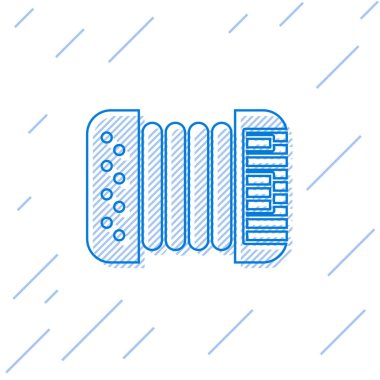 Mavi çizgi müzik aleti akordeon simgesi beyaz arkaplanda izole edildi. Klasik bayan, harmonik. Vektör İllüstrasyonu