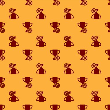 Kırmızı ödüllü basketbol topu ikonu kahverengi arka planda izole edilmiş. Galibiyet ödülü sembolü. Şampiyonluk ya da yarışma kupası. Vektör İllüstrasyonu