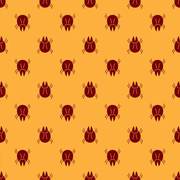 Icono de ácaro de parásito rojo aislado patrón sin costura sobre fondo marrón. Ilustración vectorial — Vector de stock