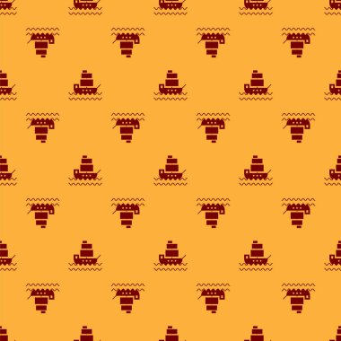 Kırmızı Gemi simgesi kahverengi arka planda izole edilmiş. Vektör İllüstrasyonu