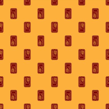 Kırmızı Akıllı kontrol sistemi mobil uygulama simgesi kahverengi arka planda izole edilmiş pürüzsüz desen. Vektör İllüstrasyonu