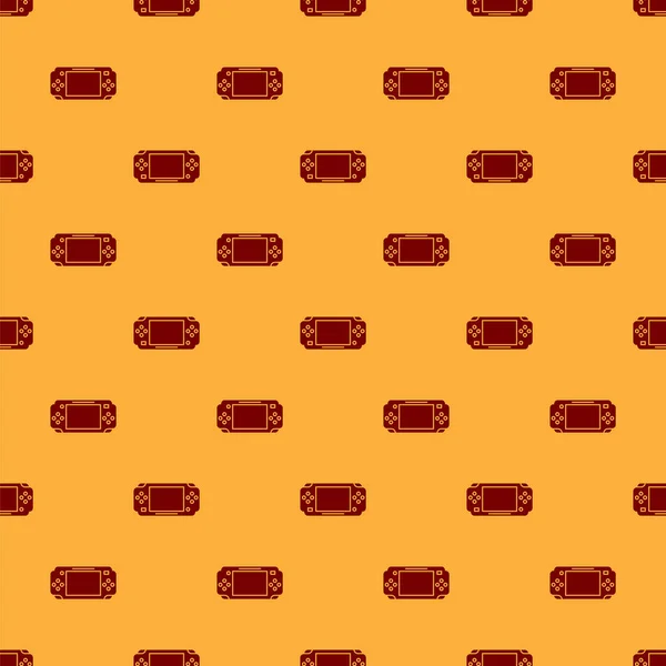 Rote tragbare Videospielkonsole Symbol isoliert nahtlose Muster auf braunem Hintergrund. Gamepad-Zeichen. Spielkonzept. Vektorillustration — Stockvektor