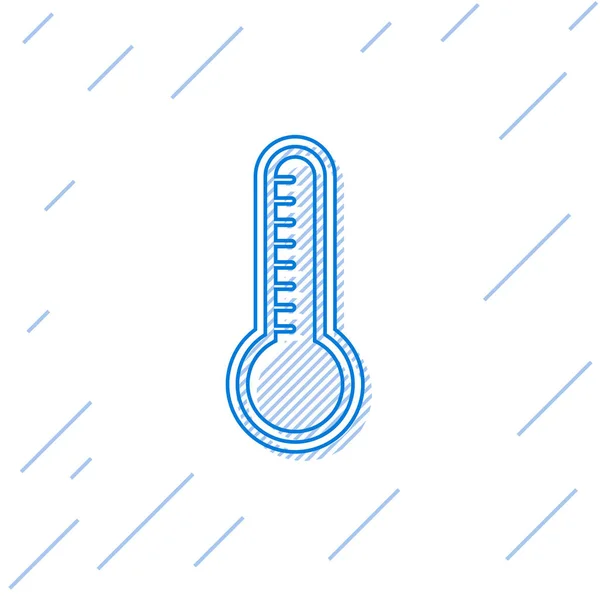 Línea azul Termómetro de meteorología que mide el calor y el frío icono aislado sobre fondo blanco. Equipo de termómetro que muestra clima caliente o frío. Ilustración vectorial — Archivo Imágenes Vectoriales