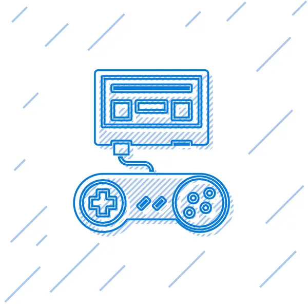 Kék vonal Videojáték konzol joystick ikon elszigetelt fehér alapon. Vektorillusztráció — Stock Vector