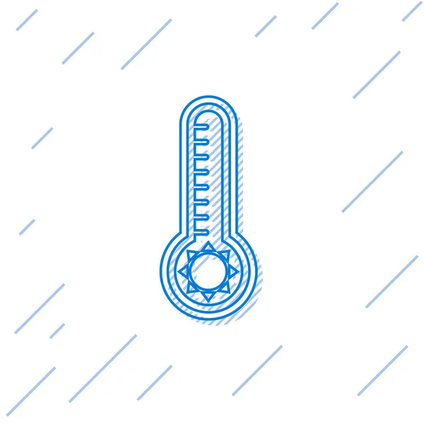 Línea azul Termómetro de meteorología que mide el calor y el frío icono aislado sobre fondo blanco. Equipo de termómetro que muestra clima caliente o frío. Ilustración vectorial — Archivo Imágenes Vectoriales