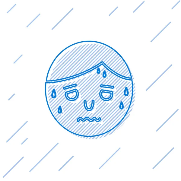 Linea blu Uomo con eccessiva icona sudorazione isolata su sfondo bianco. Illustrazione vettoriale — Vettoriale Stock