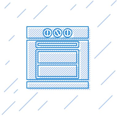 Mavi çizgi fırın simgesi beyaz arkaplanda izole edildi. Fırın tabelası. Vektör İllüstrasyonu