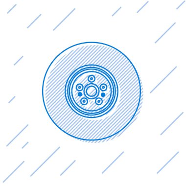 Mavi çizgi araba fren diski simgesi beyaz arkaplanda izole edildi. Vektör İllüstrasyonu