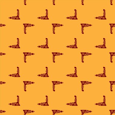 Kırmızı Elektrikli sondaj makinesi simgesi kahverengi arka planda izole edilmiş. Tamir aleti. Vektör İllüstrasyonu