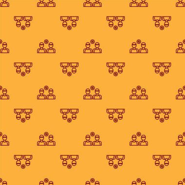 Kırmızı basketbol oyuncularının simgesi kahverengi arka planda izole edilmiş pürüzsüz desen. Vektör İllüstrasyonu