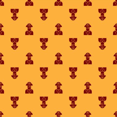 Kırmızı Korsan Kaptan ikonu kahverengi arka planda pürüzsüz desen tespit etti. Vektör İllüstrasyonu