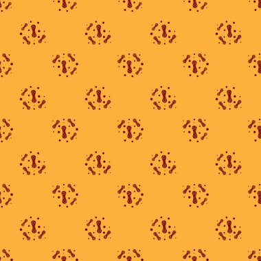 Kırmızı bakteri simgesi kahverengi arka planda izole Dikişsiz desen. Bakteriler ve mikroplar, mikroorganizma hastalığı neden, hücre kanseri, mikrop, virüs, mantar. Vektör Illustration