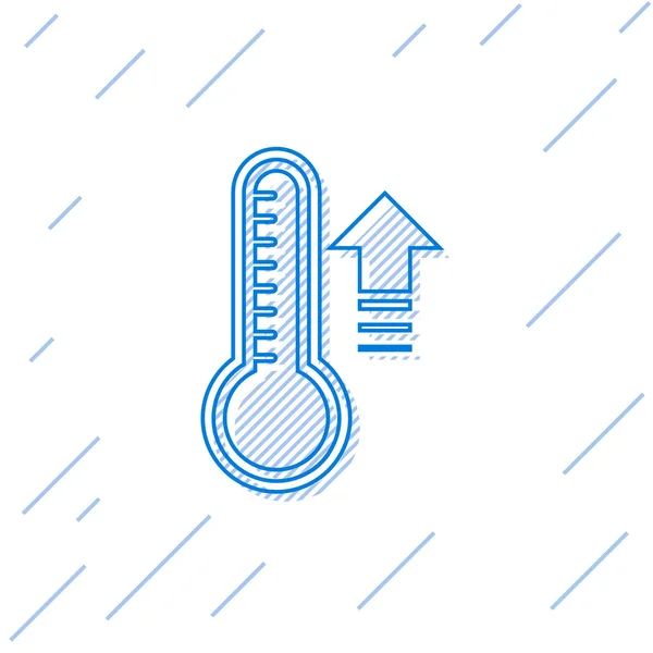 青い線白い背景に隔離された熱と冷たいアイコンを測定する気象温度計。高温または低温を示す温度計機器。ベクターイラスト — ストックベクタ