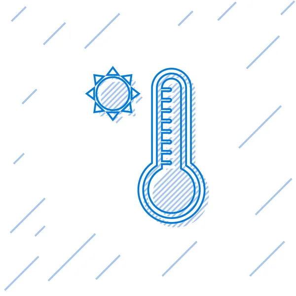 Modrá čára Meteorologie teploměr měření tepla a studené ikony izolované na bílém pozadí. Teploměr ukazuje teplé nebo studené počasí. Vektorová ilustrace — Stockový vektor